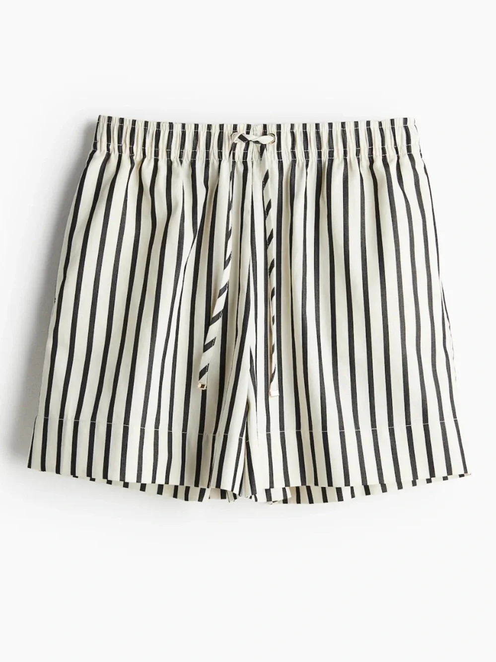 H&M WOMENS BLACK WHITE STRIPED COTTON HIGH WAIST PULL ON SHORTS LARGE